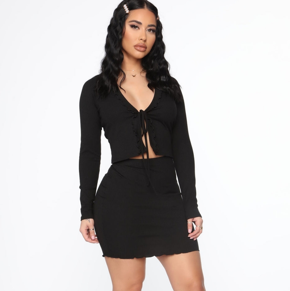 Black cardigan skirt set